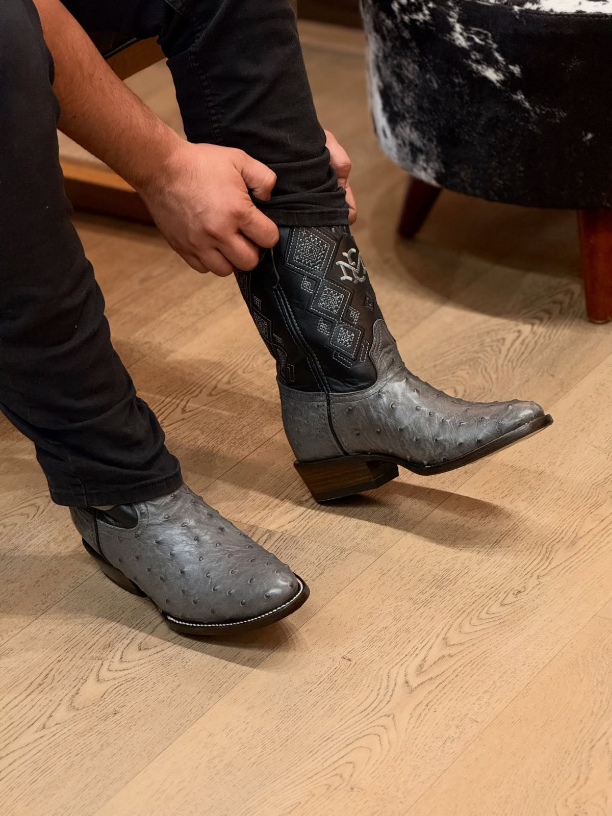 Premium Leather Oval Cowboy Boots