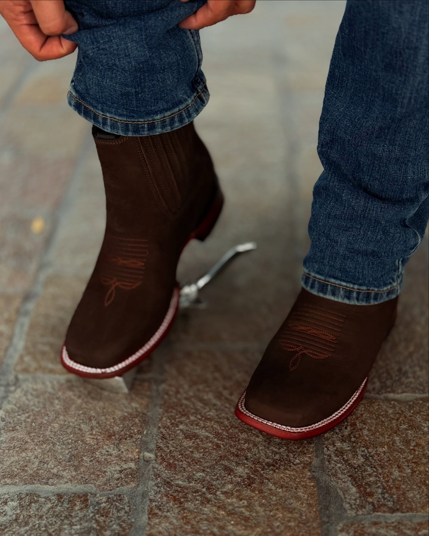 Nobuck Leather Cowboy Ankle Boots