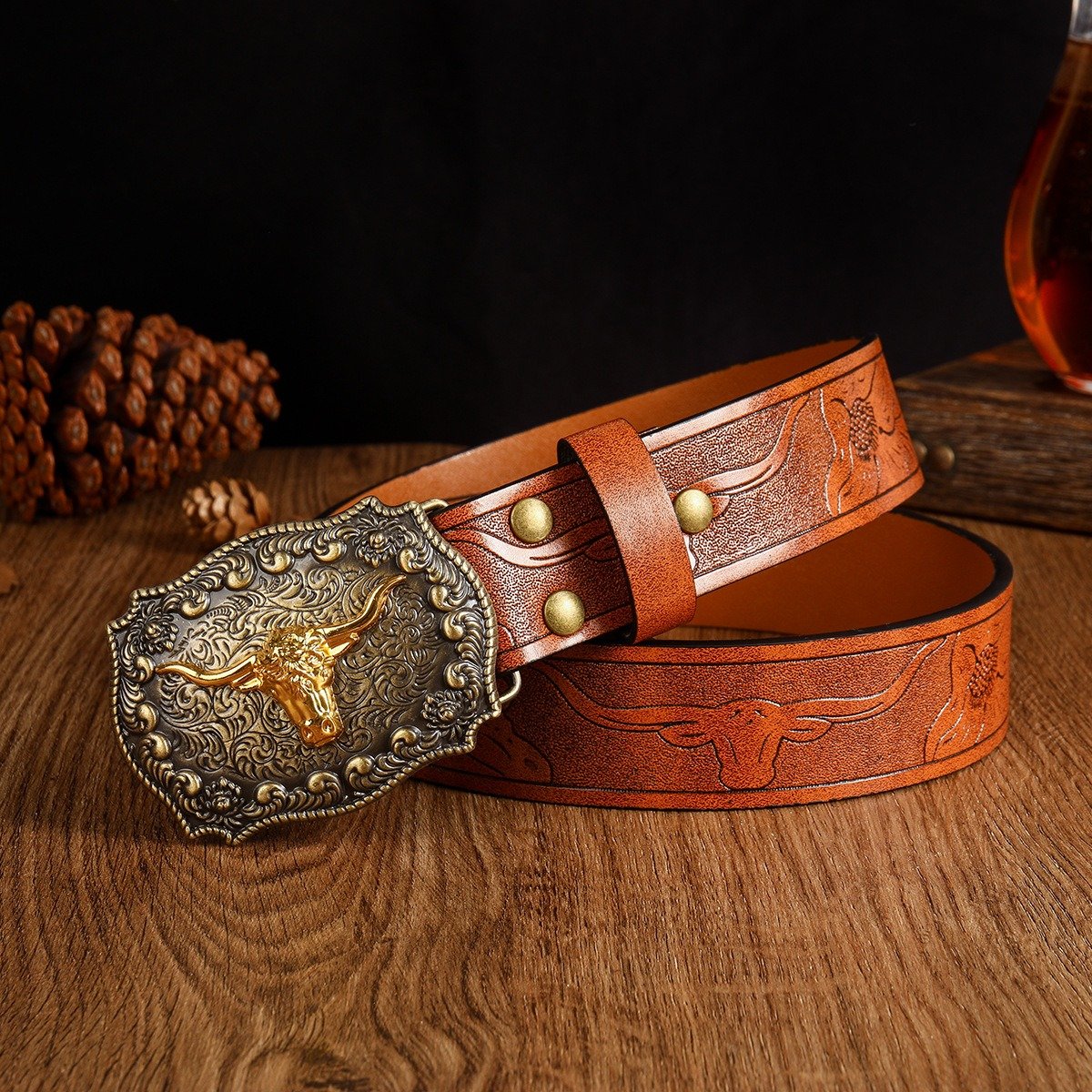 Vintage Carved Cowhide Belt