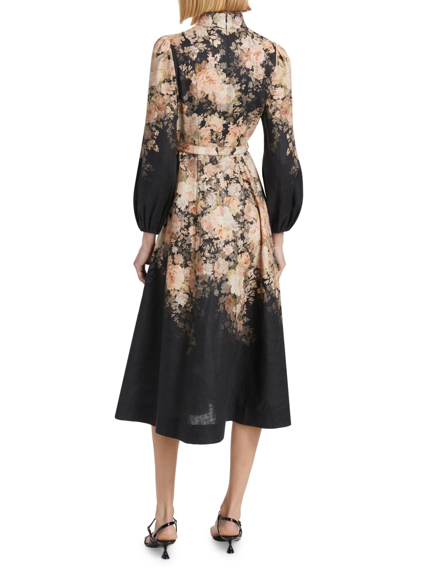 Black Rococo Floral Midi Dress