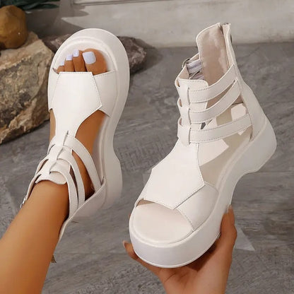 Women's Leather Platform Wedge Sandals