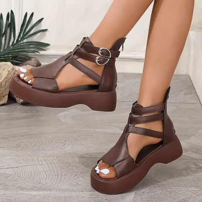 Women's Leather Platform Wedge Sandals