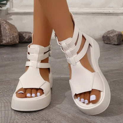 Women's Leather Platform Wedge Sandals