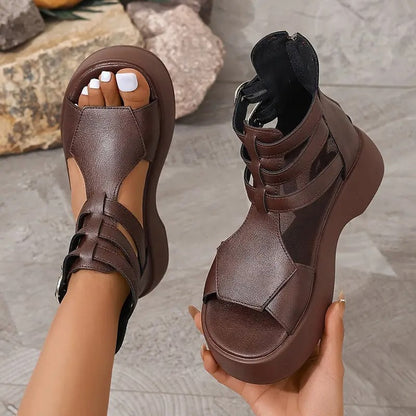 Women's Leather Platform Wedge Sandals