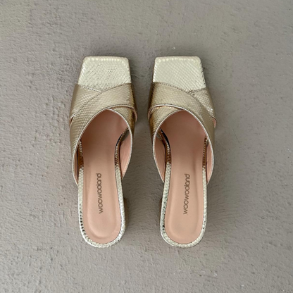 Gold Block Heel Sandals