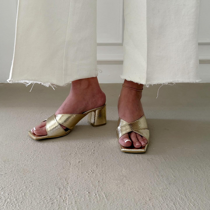 Gold Block Heel Sandals