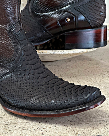 Artisanal Brown Python-Embossed Leather Men's Boots