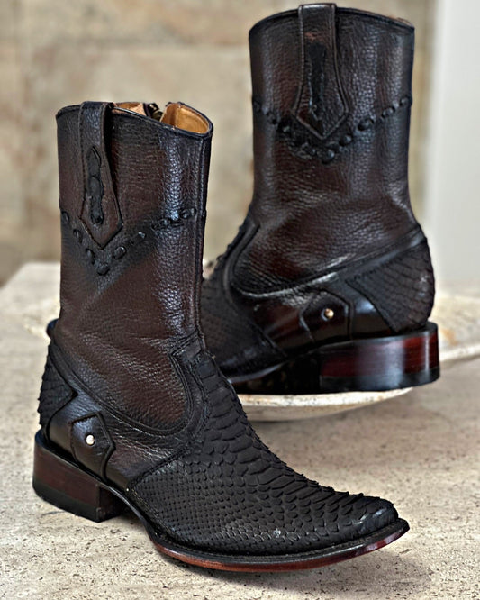 Artisanal Brown Python-Embossed Leather Men's Boots