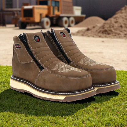 Steel Toe Zipper Leather Work Boots