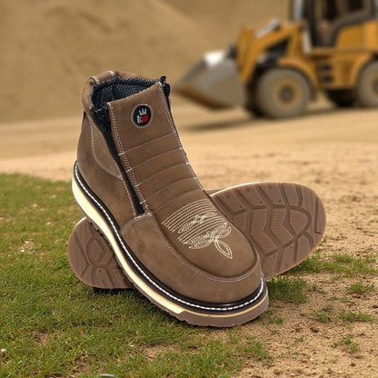 Steel Toe Zipper Leather Work Boots