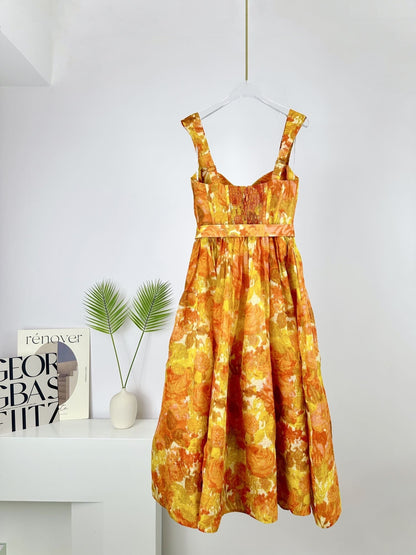 High Tide Belted Floral-Print Midi Dress