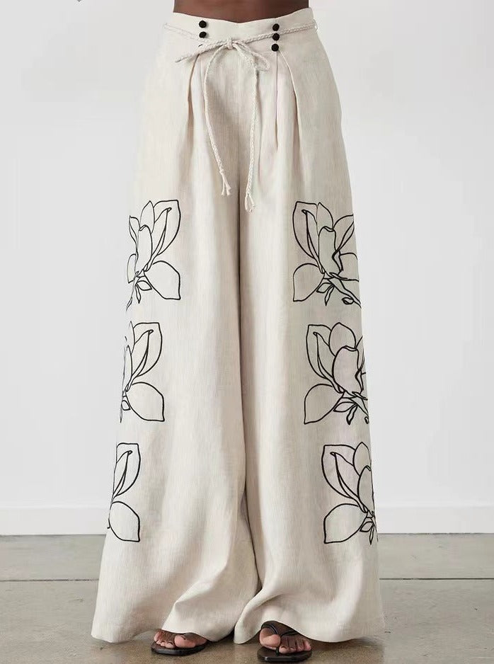 Fashion Linen Printed Wide Leg Sets