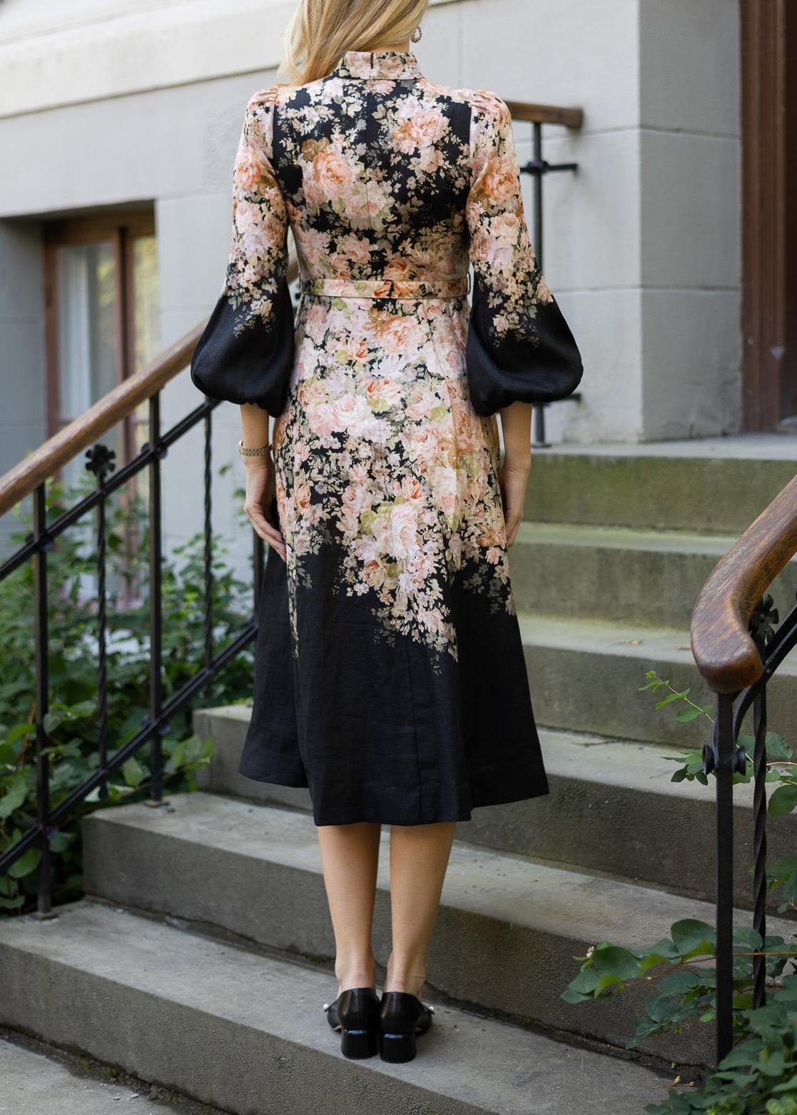 Black Rococo Floral Midi Dress