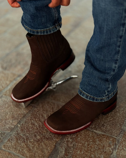 Nobuck Leather Cowboy Ankle Boots