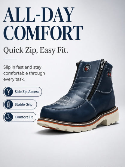 Steel Toe Zipper Leather Work Boots