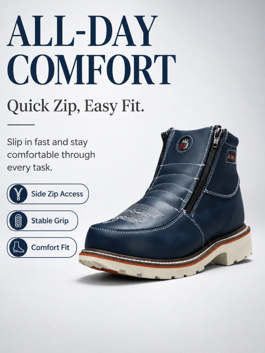 Steel Toe Zipper Leather Work Boots
