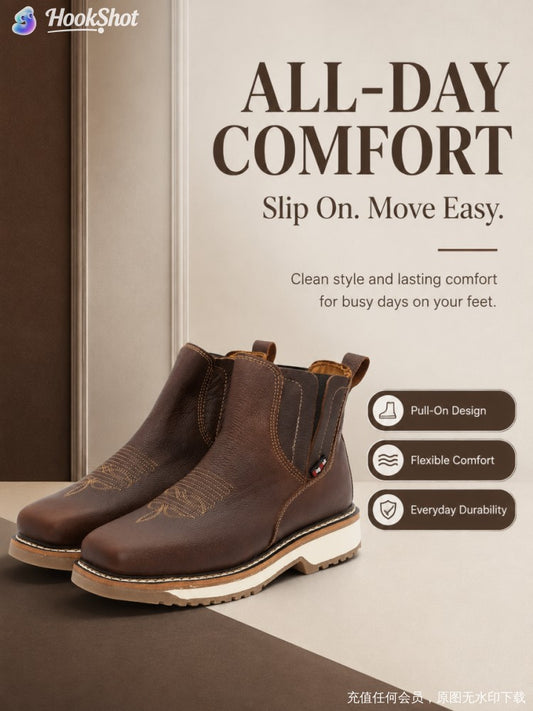 WIDE SQUARE SOFT TOE LEATHER WORK BOOT