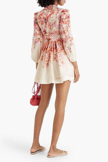 Baby Pink Floral-Print Mini Dress