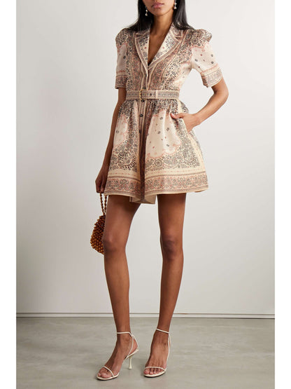 Belted Paisley-Print Mini Dress