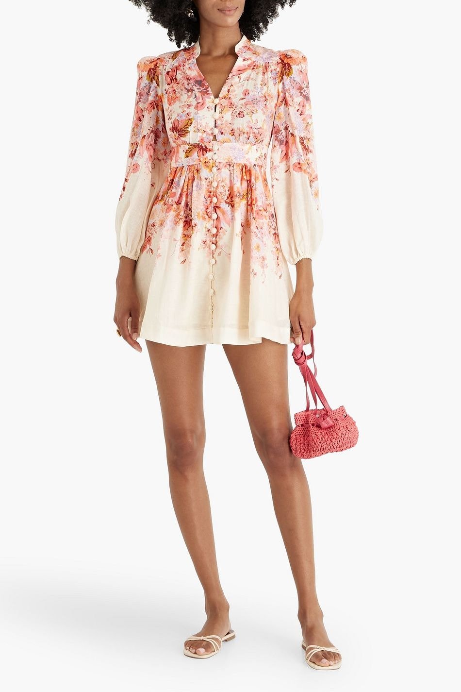 Baby Pink Floral-Print Mini Dress