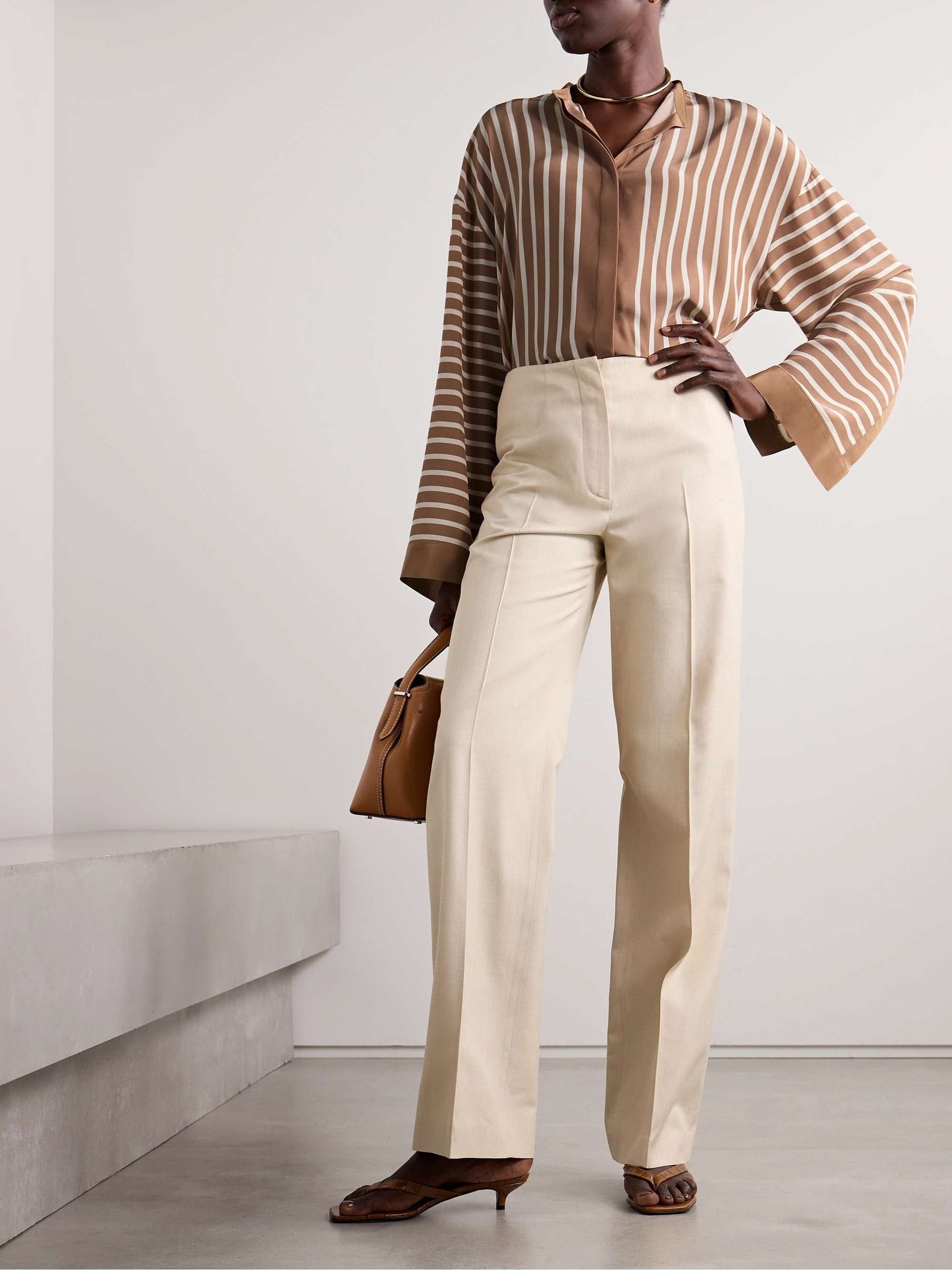 Striped Wide-leg Shirt&pants Set