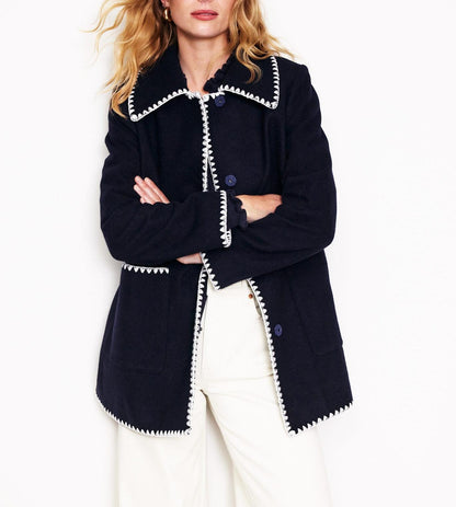 Navy Blanket Stitch Coat