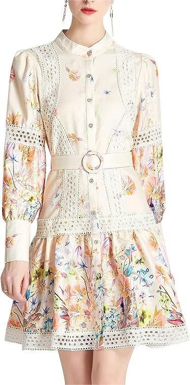 Long Sleeve Floral Print Mini Dress