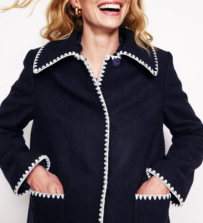 Navy Blanket Stitch Coat