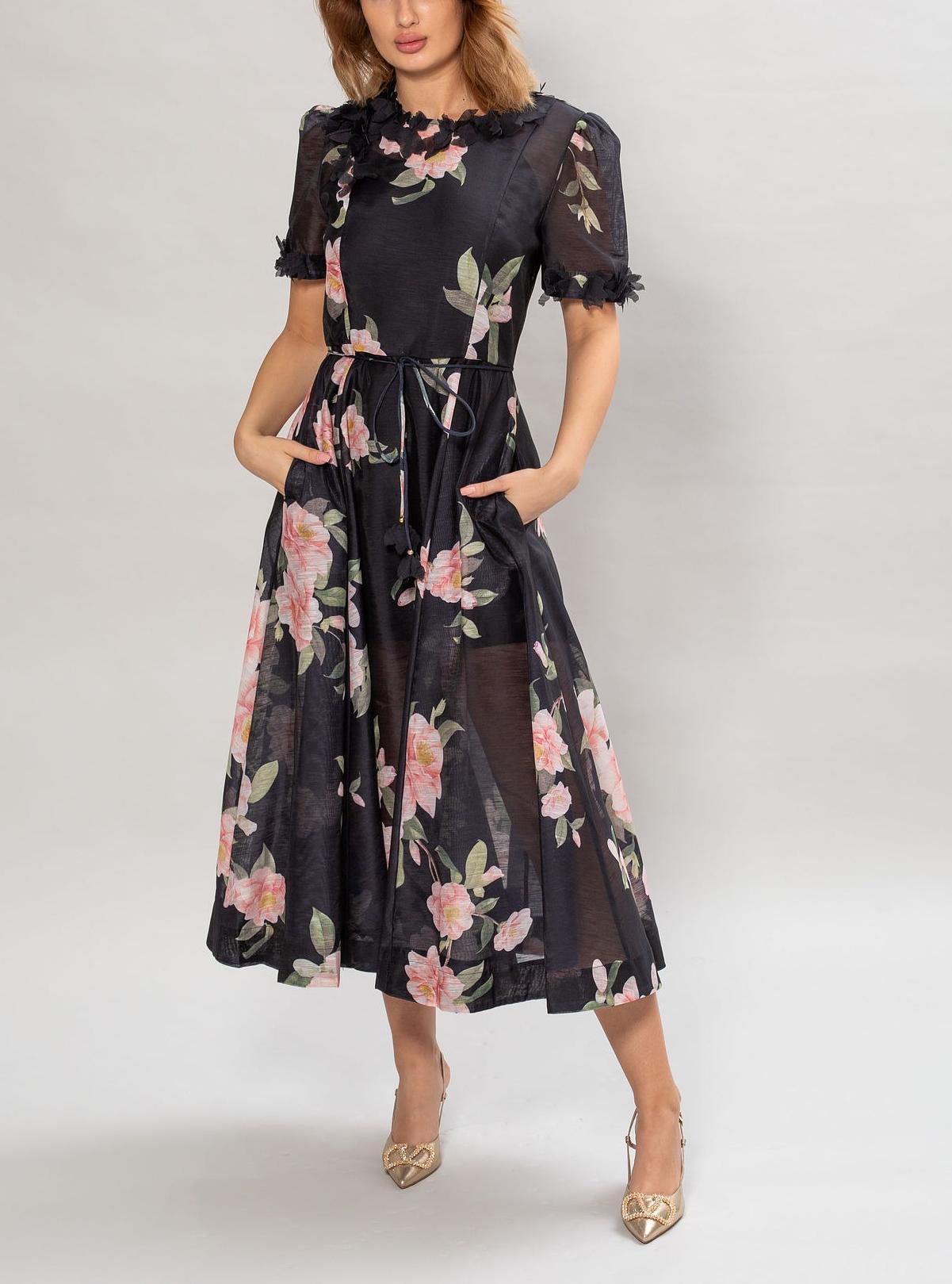 Black Floral Midi Dress