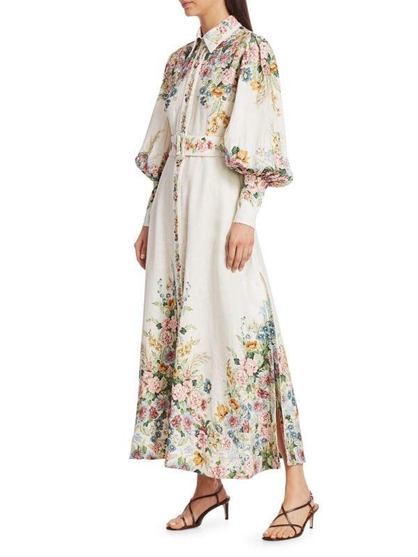 Floral Puff-Sleeve Maxi Shirtdress