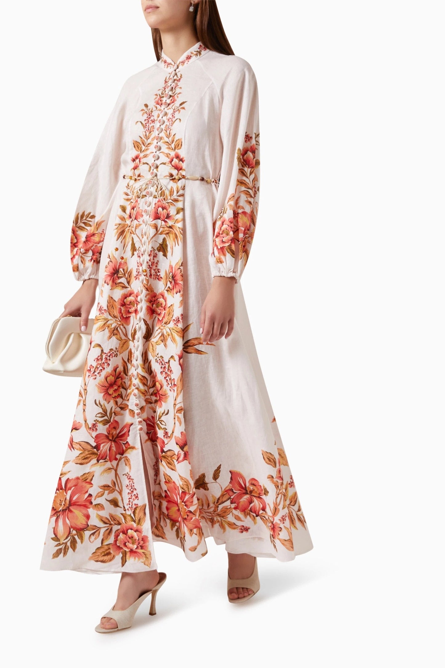 Peach Floral Billow Maxi Dress