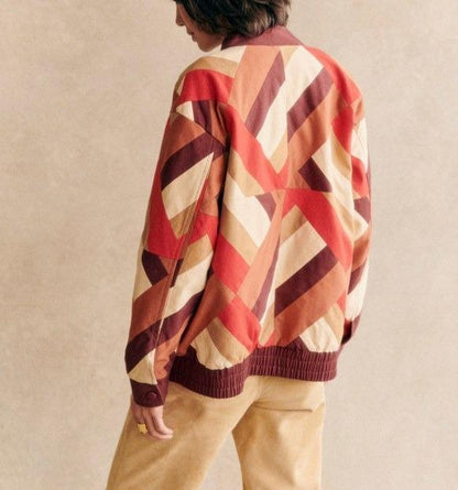 Patchwork Red Brown Coat