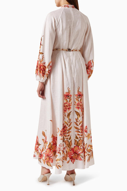 Peach Floral Billow Maxi Dress