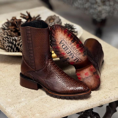 Original Python Leather Shiny Tobacco Cowboy Boots