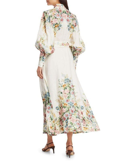 Floral Puff-Sleeve Maxi Shirtdress