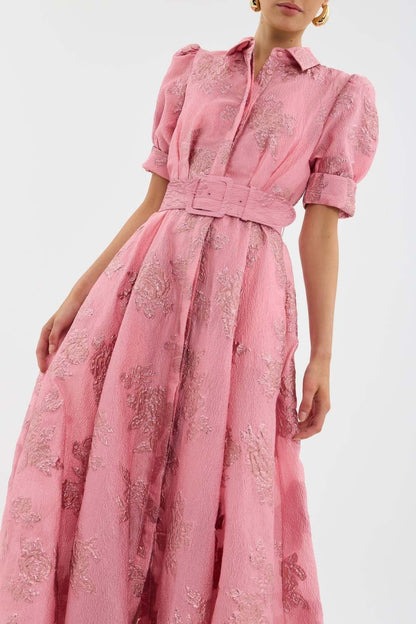 Pink Waist Cinching Maxi Dress