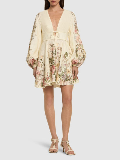 Cream Waverly Printed Mini Dress