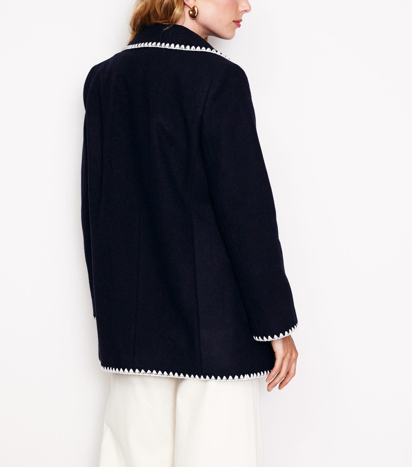 Navy Blanket Stitch Coat