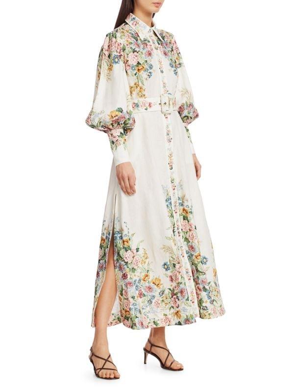 Floral Puff-Sleeve Maxi Shirtdress