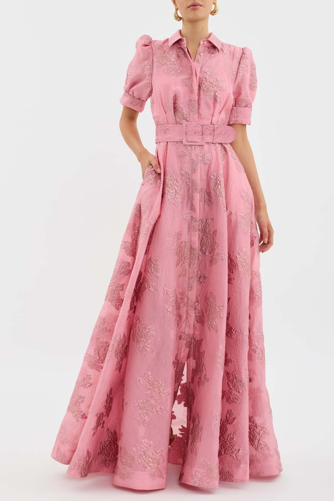 Pink Waist Cinching Maxi Dress