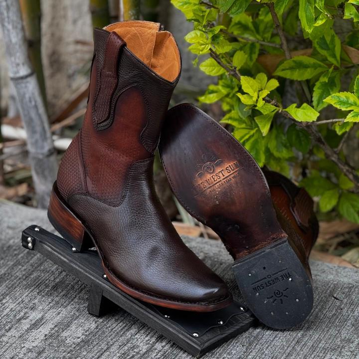 One Side Zipper Deerskin Cowboy boots