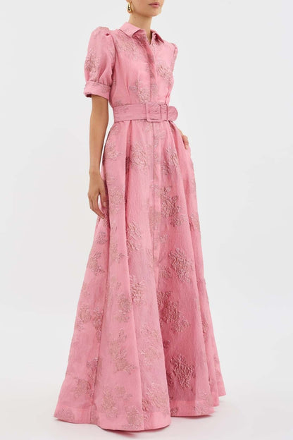 Pink Waist Cinching Maxi Dress