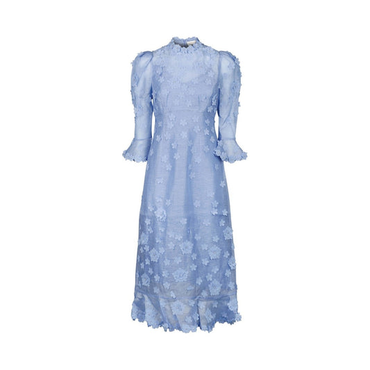 3D Floral Appliques Blue Lift Off Dress