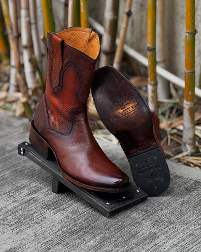 One Side Zipper Deerskin Cowboy boots