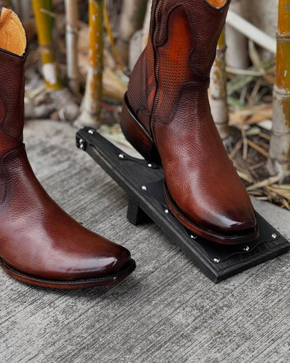 One Side Zipper Deerskin Cowboy boots
