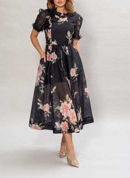 Black Floral Midi Dress