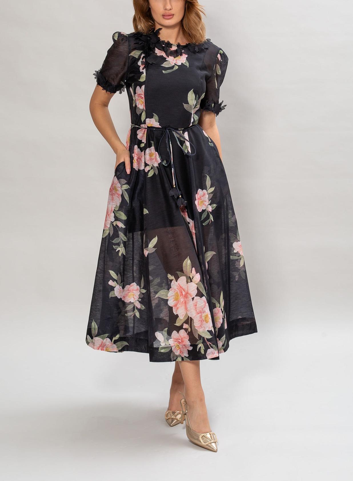 Black Floral Midi Dress