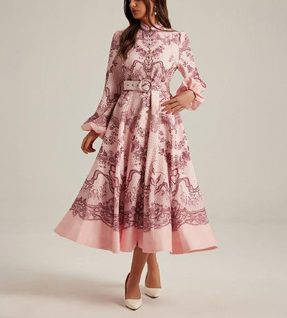 Retro Printed Long Sleeve Dress