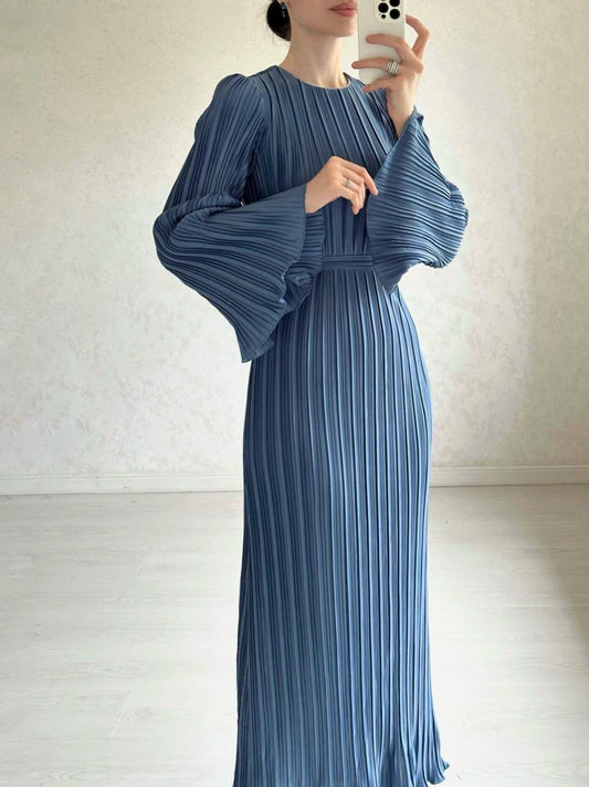 Pleated Flared Sleeve Midi Dress