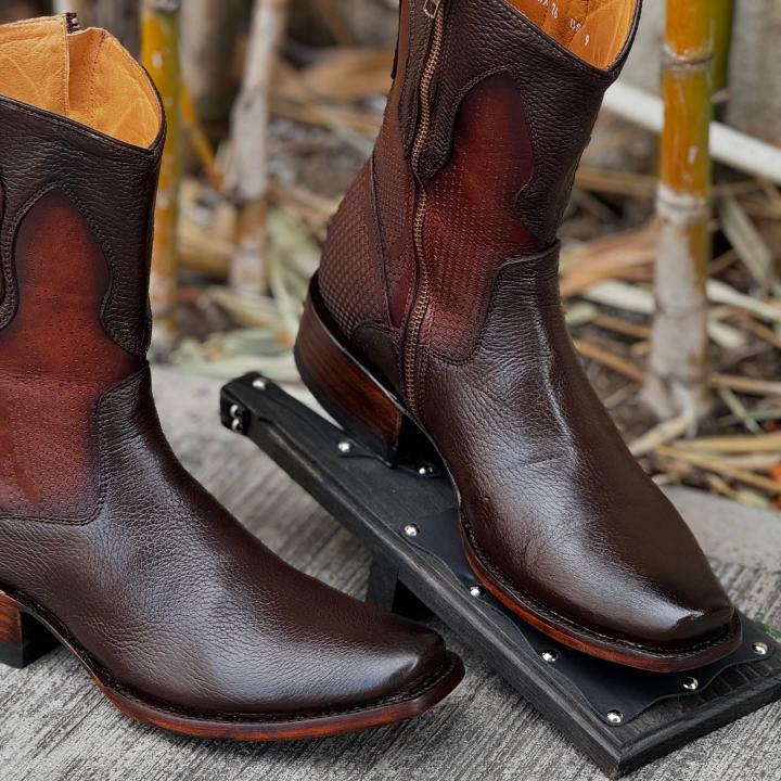 One Side Zipper Deerskin Cowboy boots